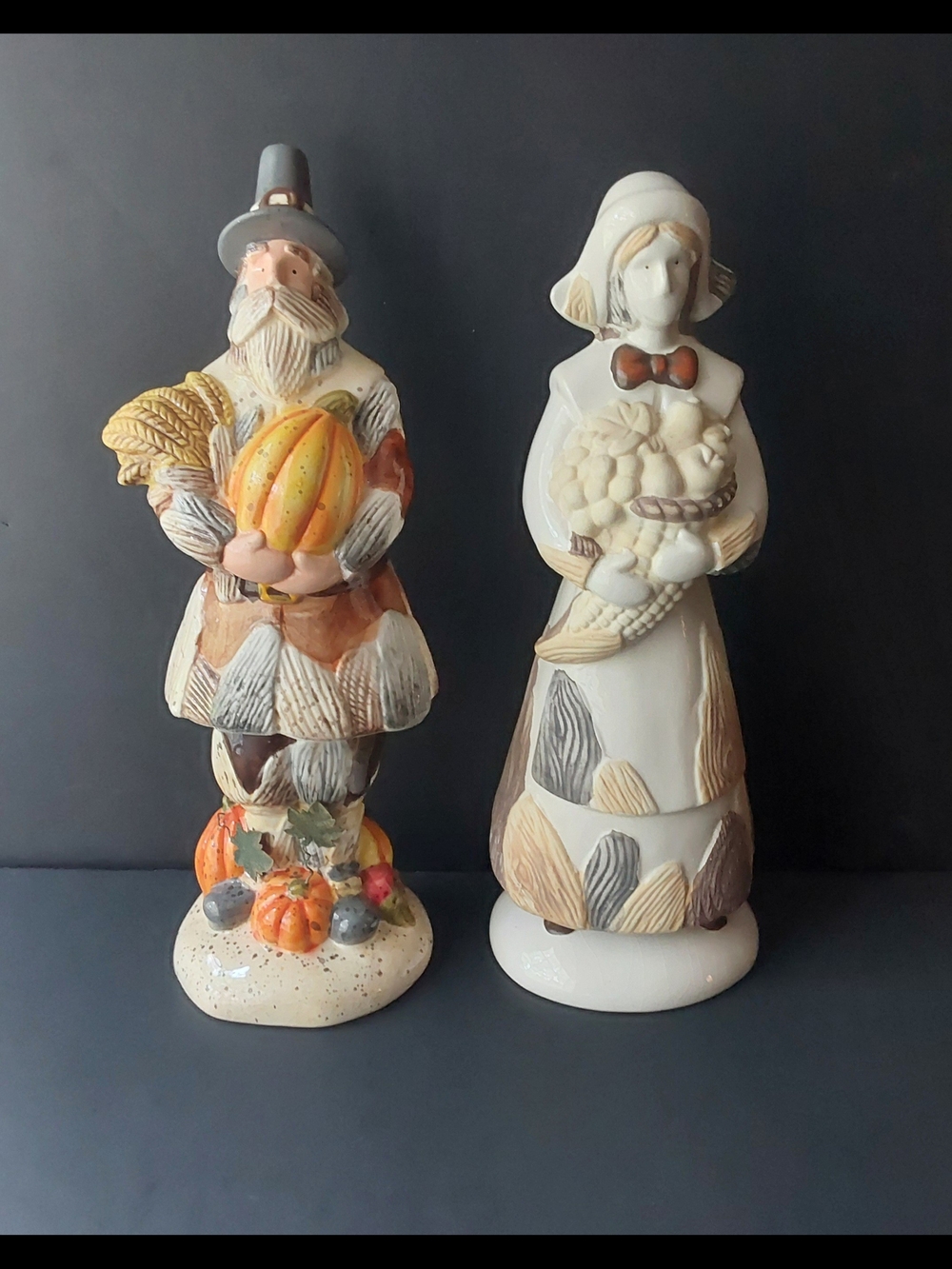 Ceramic Harvest Figurine Pair - Pilgrim Couple
